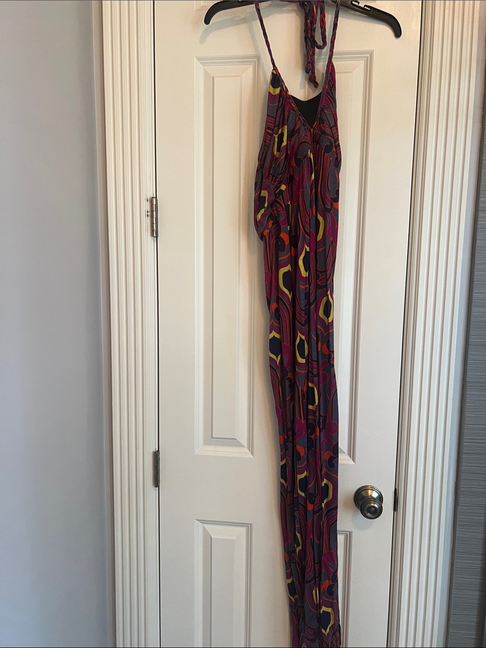 T-Bags Purple Maxi Dress with Yellow & Pink Swirl Print